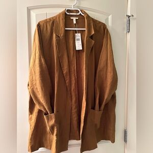 Eileen Fisher Open Front Organic Linen Blazer Burnt Orange Rust New Size 1X